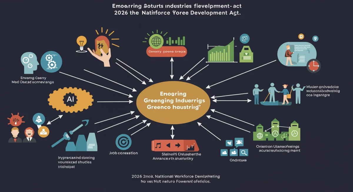 Infographic showing emerging industries and job growth fueled by the 2026 National Workforce Development Act.