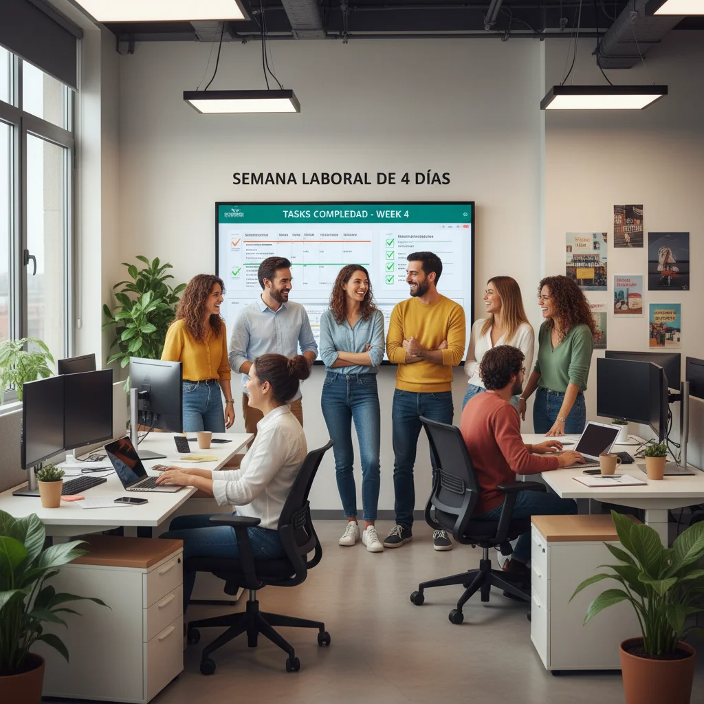 Empleados felices y productivos en una semana laboral de cuatro días