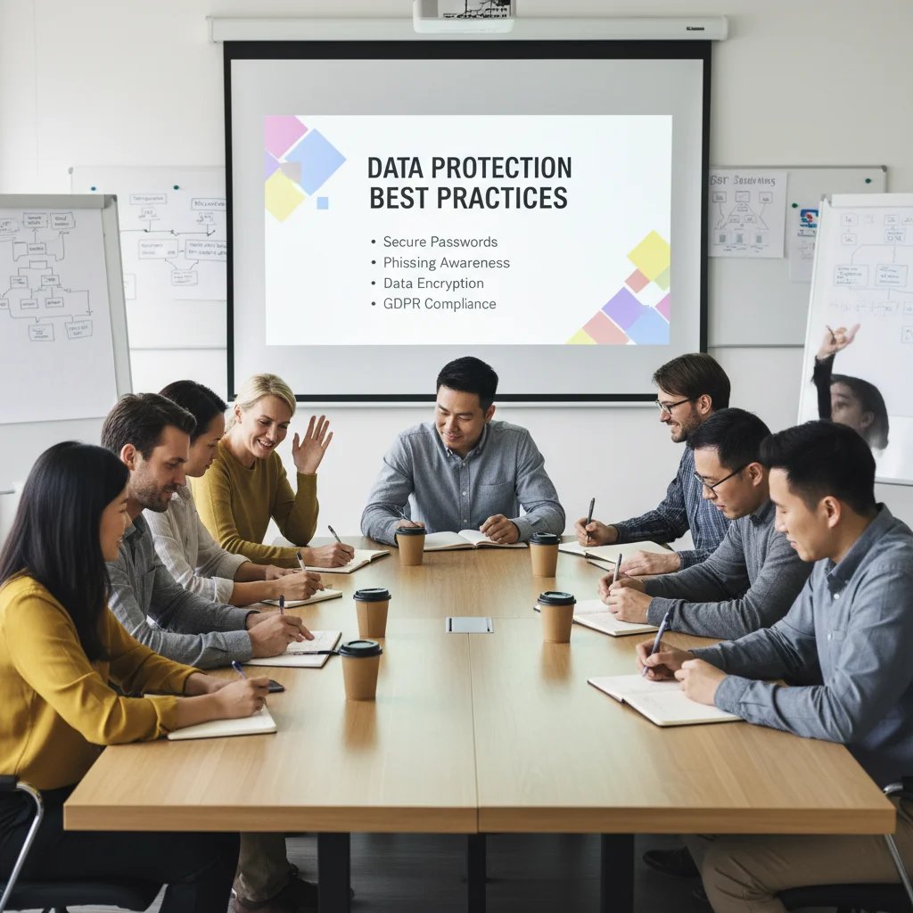 Small business employees undergoing data privacy training and education