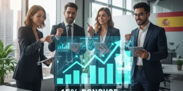 Emprendedores celebrando nuevas bonificaciones fiscales del 15% de la Ley de Startups 2026 en España