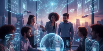 Emprendedores españoles innovando en un entorno tecnológico avanzado, representando el éxito de startups disruptivas en España.