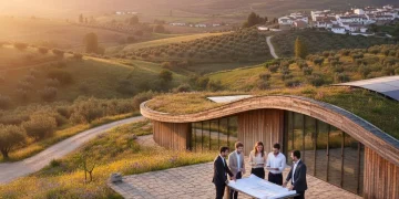 Emprendedores rurales colaborando en un entorno natural vibrante de España, simbolizando el éxito de las ayudas al emprendimiento.