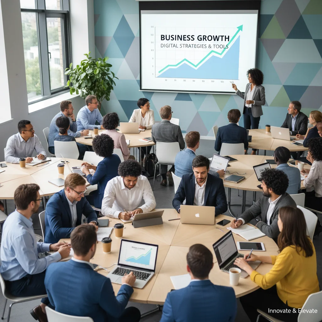 Empresarios y autónomos colaborando en un taller sobre herramientas digitales y estrategias de crecimiento.