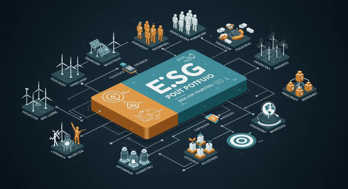 Diagram illustrating components of an ESG portfolio: environmental, social, and governance factors.