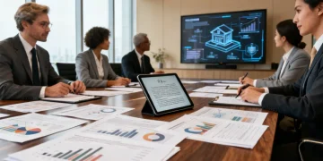 Professionals reviewing complex estate planning documents and financial projections for 2026 tax strategies.