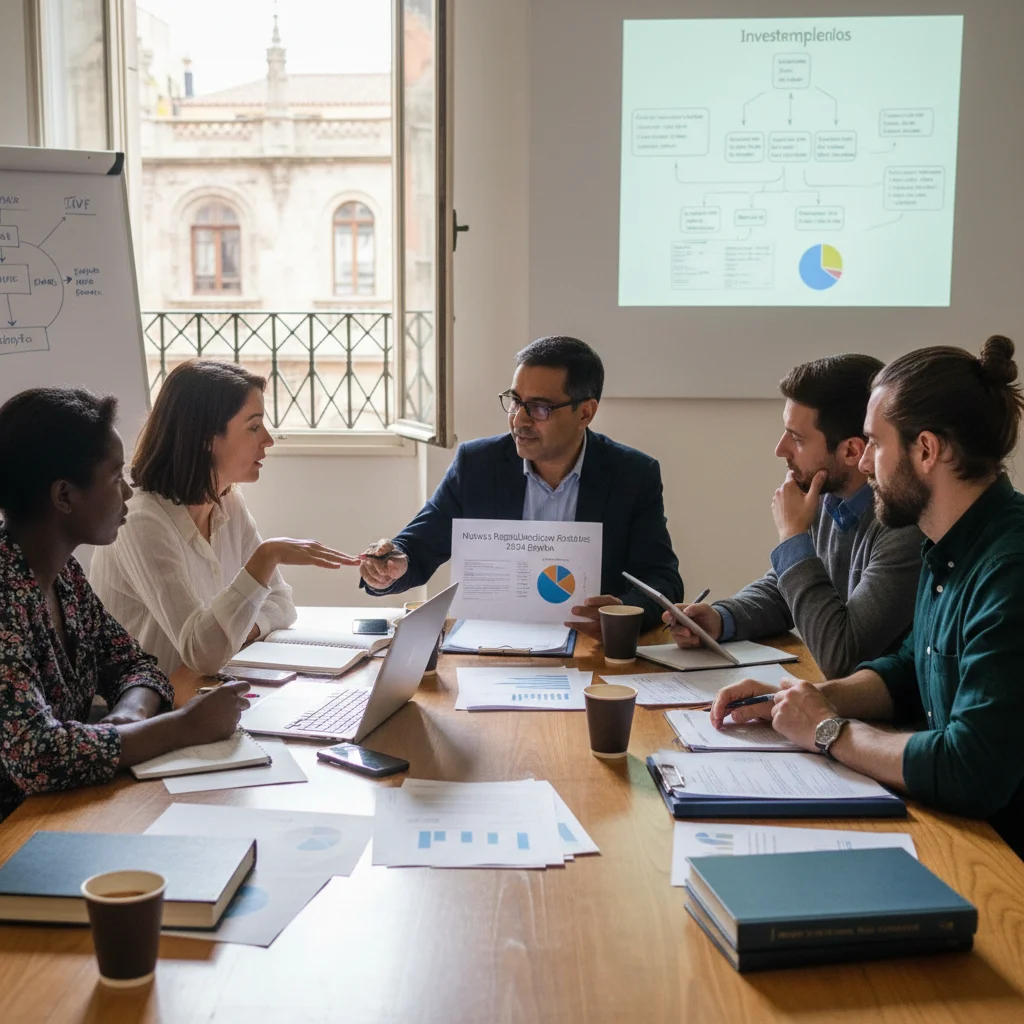Grupo de autónomos discutiendo estrategias fiscales y nuevas regulaciones.