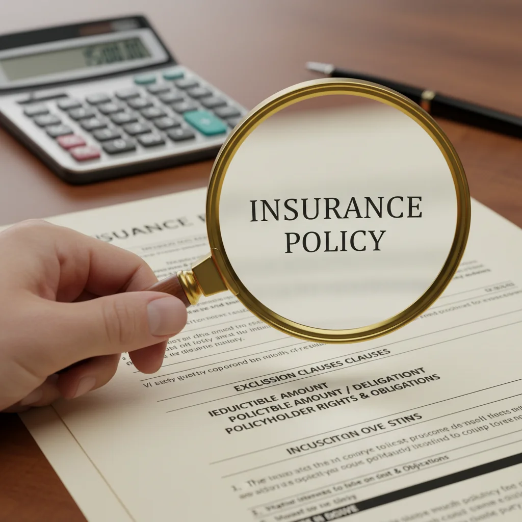 Examining small business insurance policy details with a magnifying glass