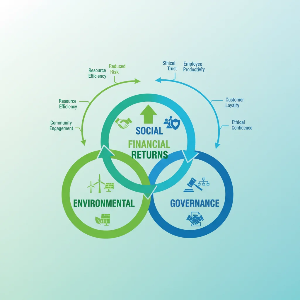 Infografía de factores ESG (Ambientales, Sociales, de Gobernanza) y su impacto en la inversión sostenible.