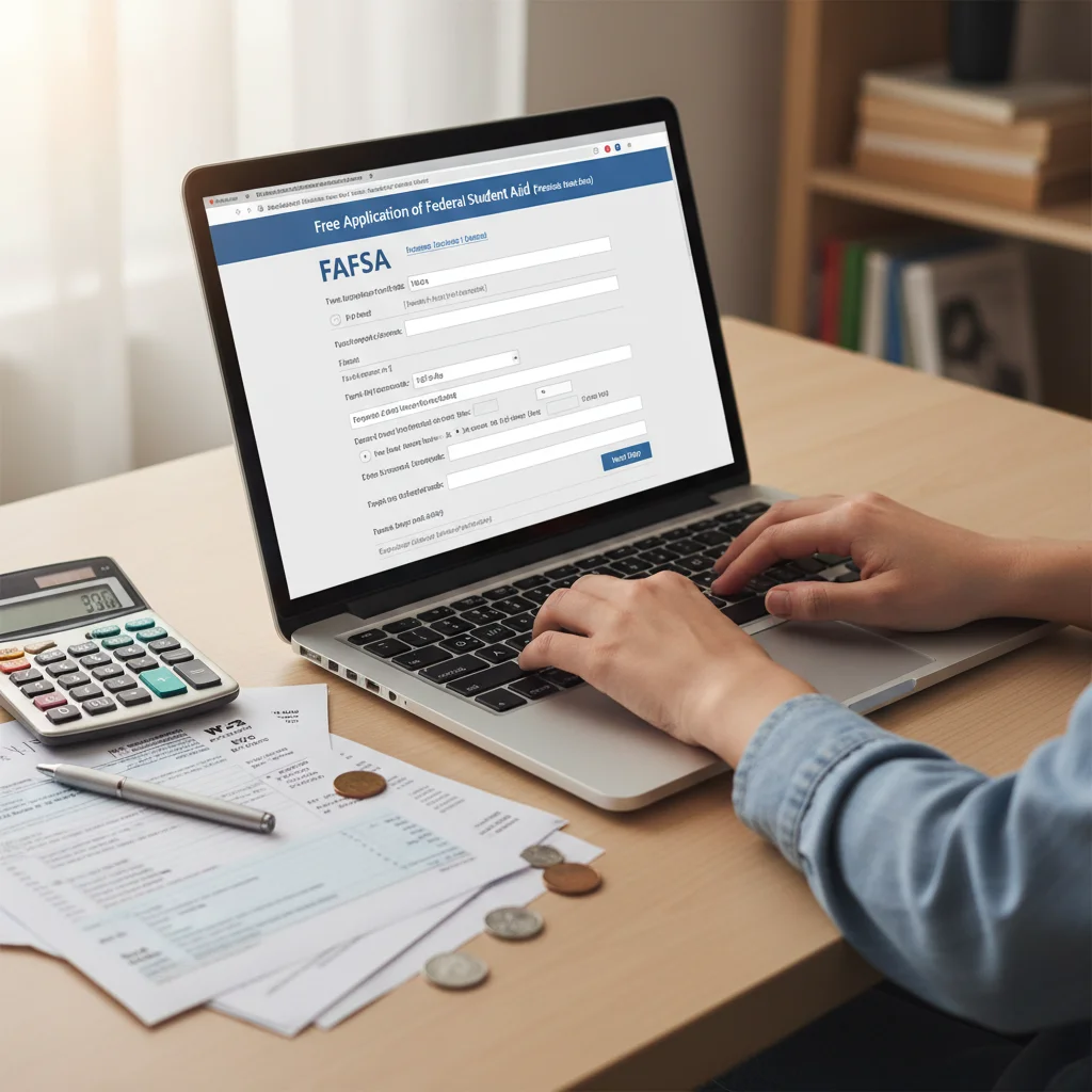 Woman completing FAFSA application online