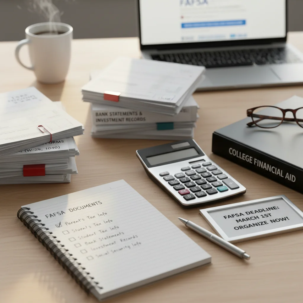 Organized financial documents for FAFSA application