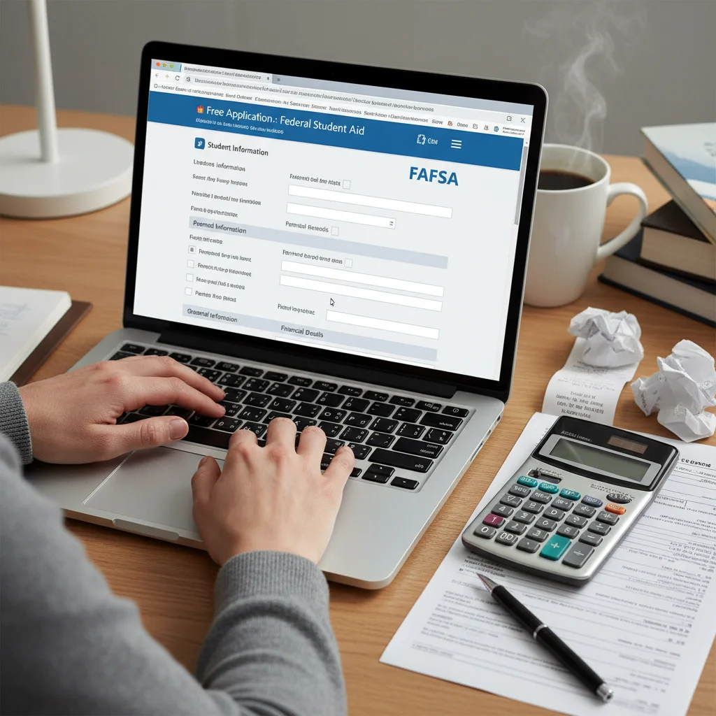 Person completing FAFSA online application for federal student aid