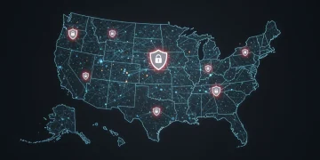 Digital network over US map, symbolizing federal data privacy laws 2026