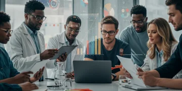 Diverse individuals collaborating on projects, symbolizing federal grant impact