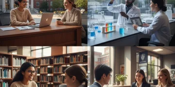 Students working diverse, high-paying federal work-study campus jobs in 2026, offsetting tuition.