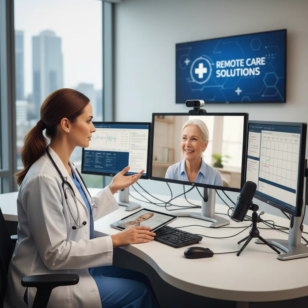 Female doctor conducting a telehealth consultation.
