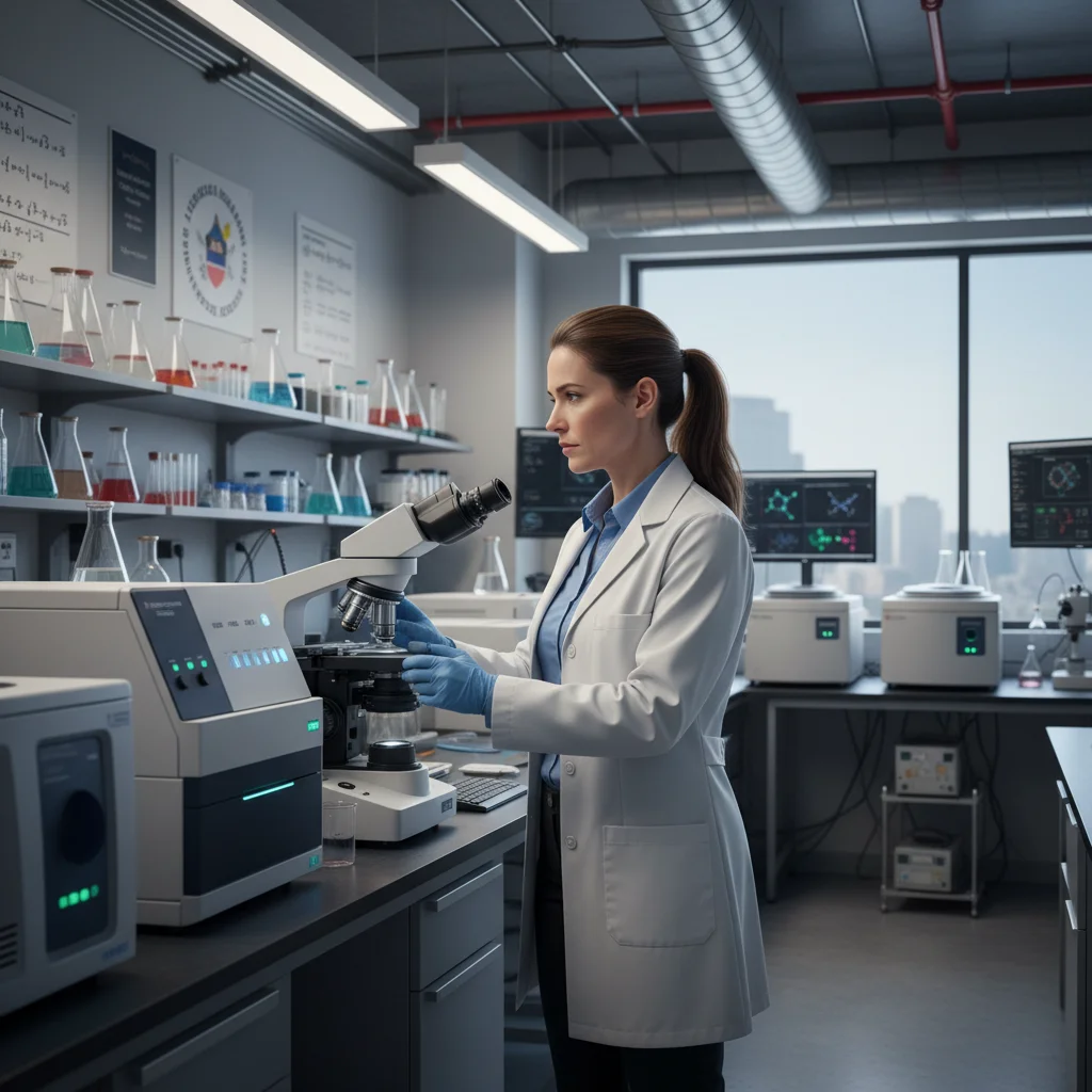 Female scientist conducting research in federal lab