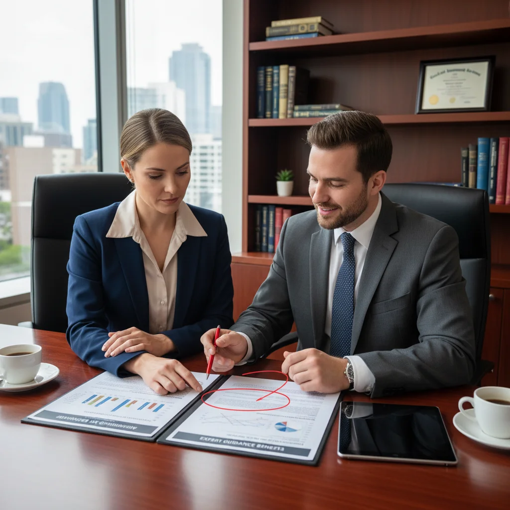 Woman consulting financial advisor about tax strategies.