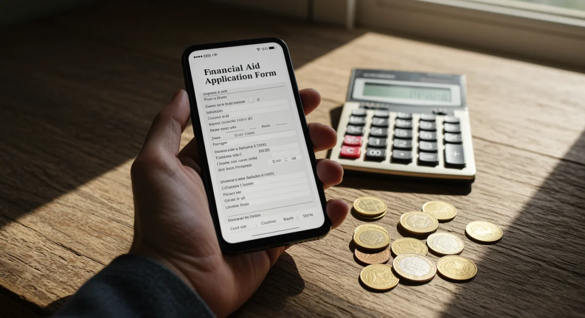 Financial aid application on a smartphone, depicting college financing.