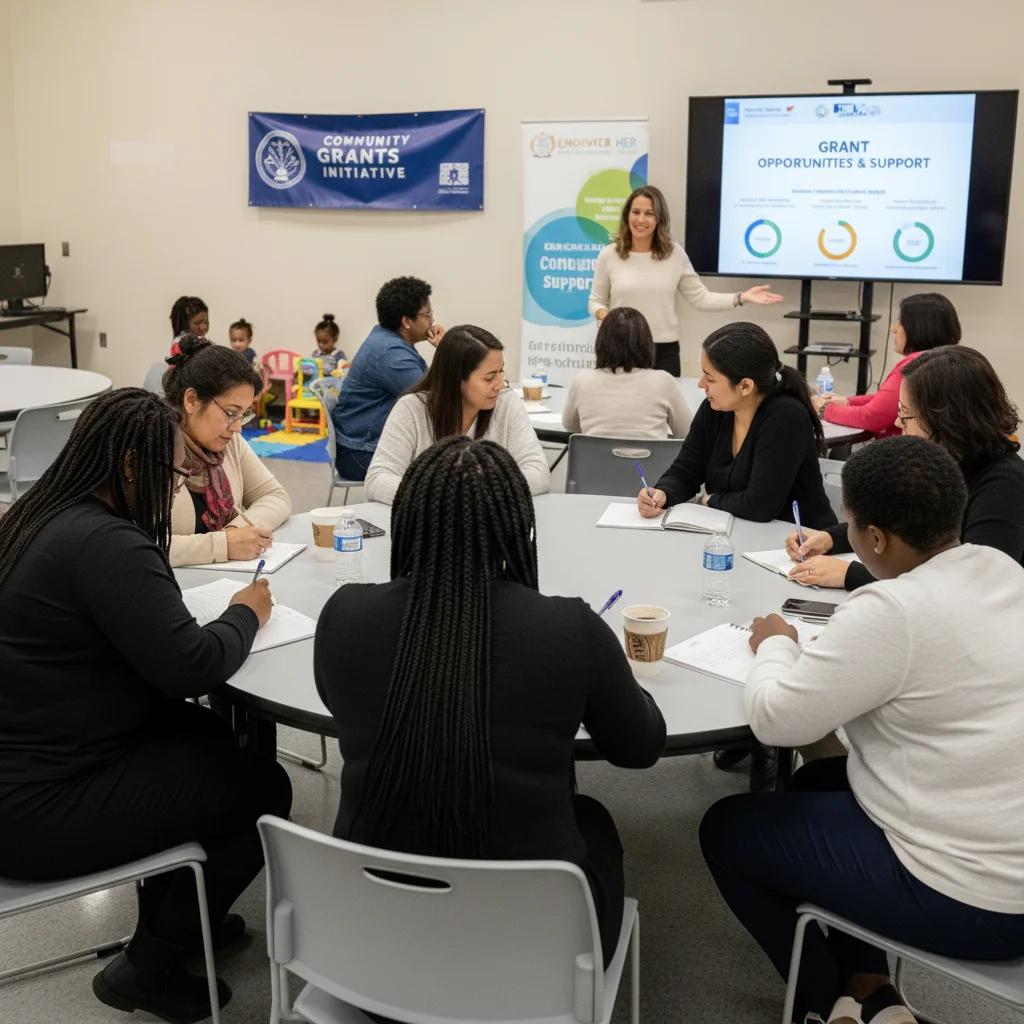 Women attending financial aid workshop for single mothers