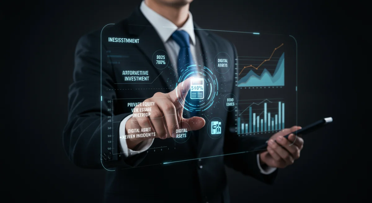 Financial analyst reviewing alternative investment projections for 2026