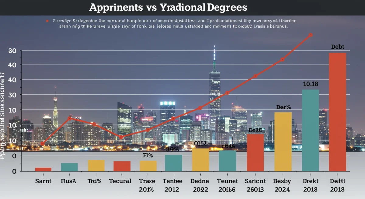 Infographic comparing financial costs and earning potential of apprenticeships versus traditional degrees.