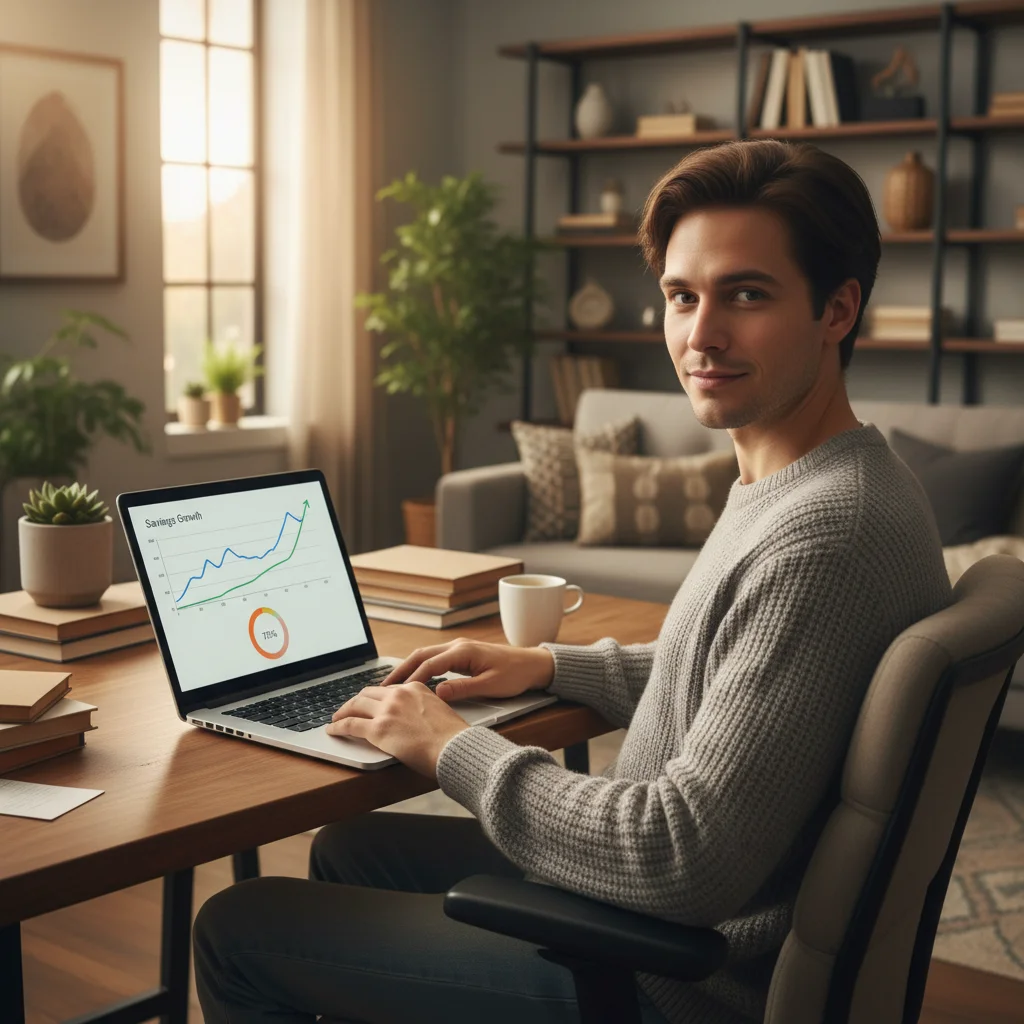 Person reviewing emergency fund progress on a financial dashboard