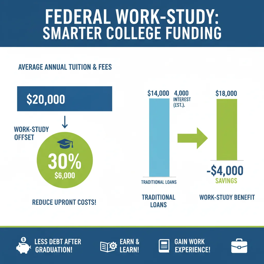 Infographic showing financial impact of federal work-study on tuition costs and savings.