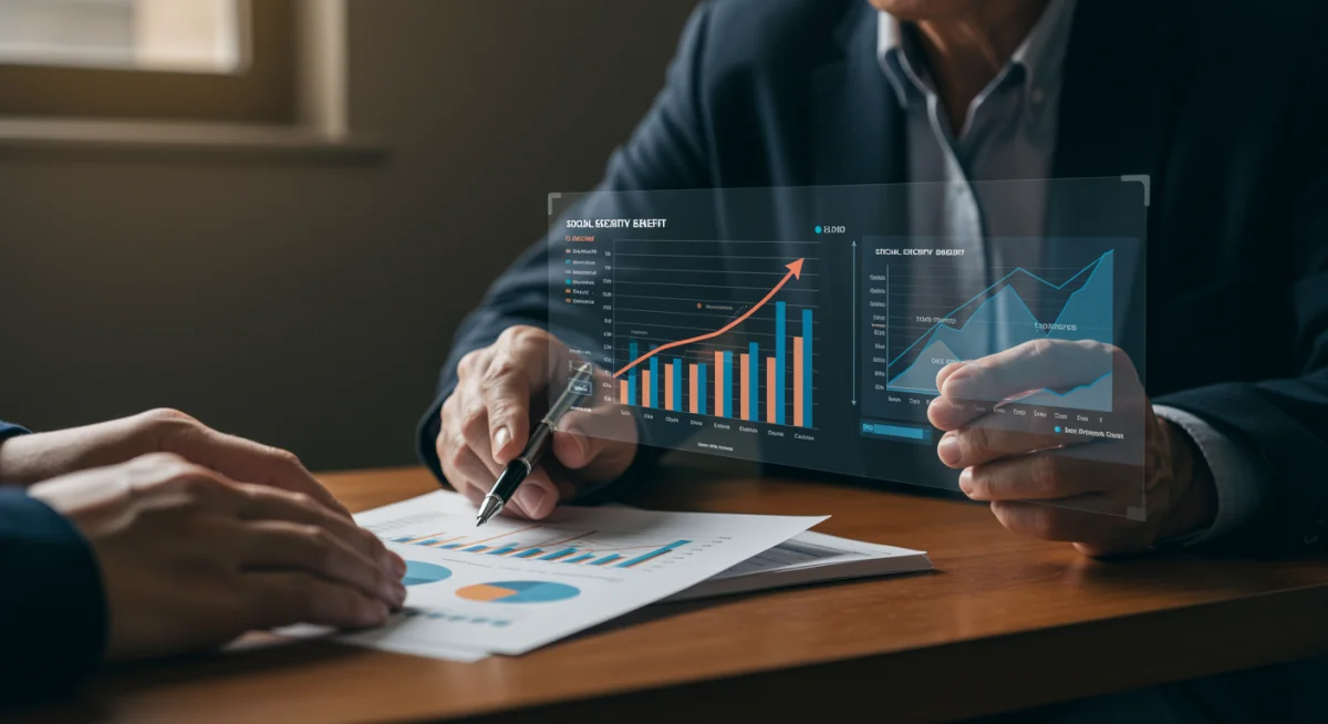 Person analyzing financial statements and Social Security projections, reflecting policy changes
