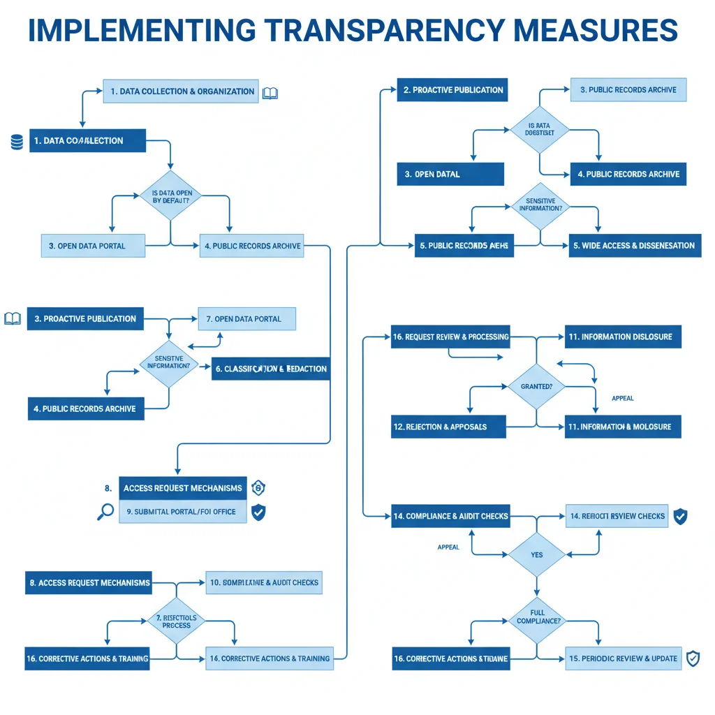 Diagrama de flujo detallando el proceso de implementación de medidas de transparencia y cumplimiento normativo.