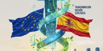 Banderas de la UE y España, simbolizando los Fondos Next Generation y la recuperación económica.