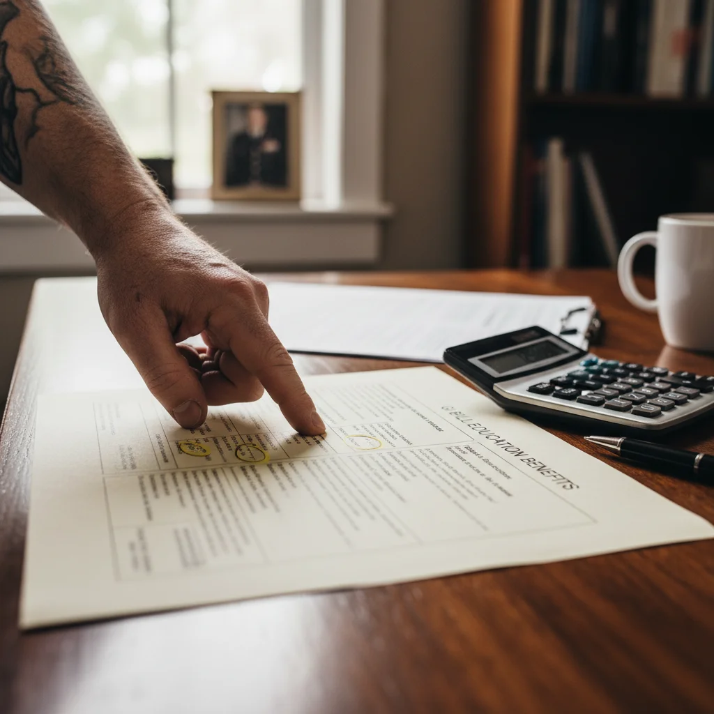 Veteran reviewing GI Bill financial aid and benefit documents