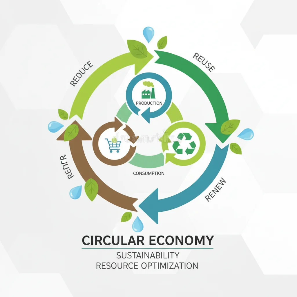 Gráfico de economía circular, destacando la sostenibilidad y optimización de recursos en la inversión.