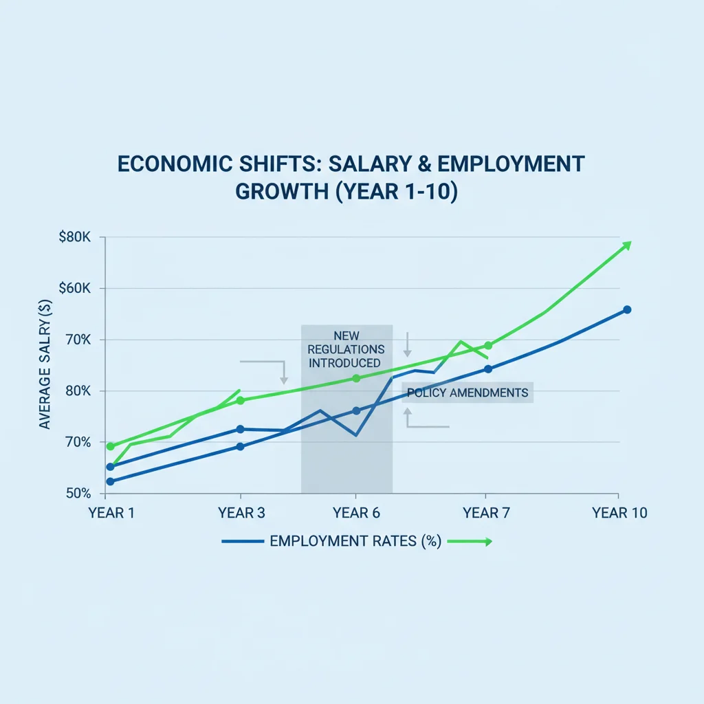 Gráfico de tendencias salariales y de empleo en España, mostrando el impacto de las regulaciones laborales.