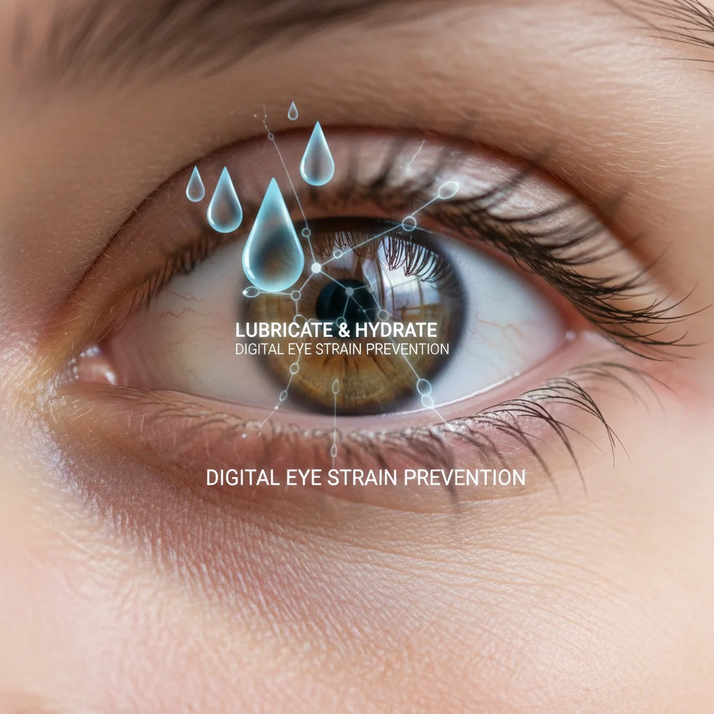 Ojo humano recibiendo gotas oftálmicas, ilustrando la importancia de la hidratación ocular para combatir la fatiga visual.