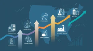Infographic showing top 5 high-growth career paths in the US for 2026 with relevant icons and upward trends.