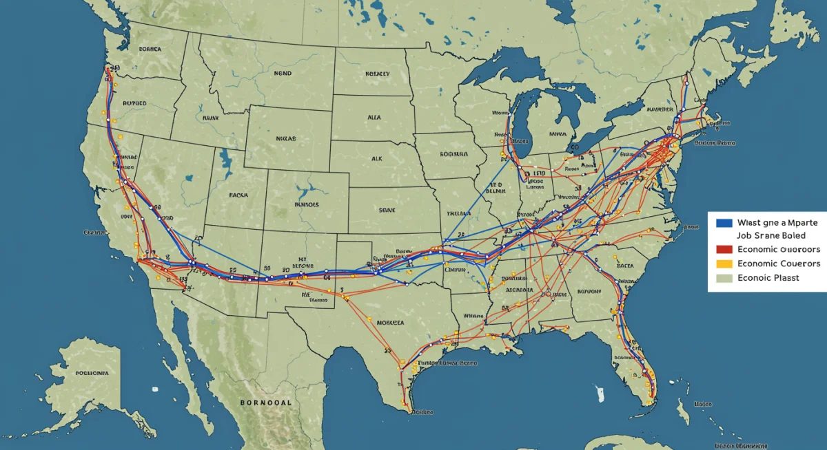 Map illustrating proposed high-speed rail routes across the US