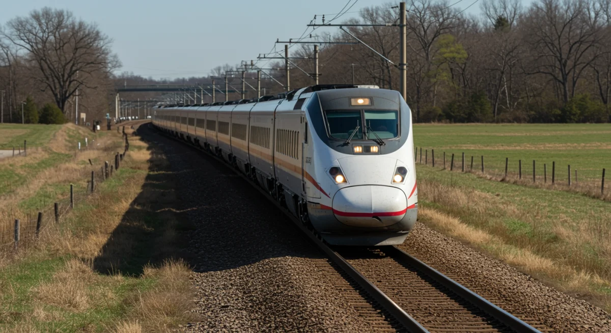 High-speed train on new tracks through rural America