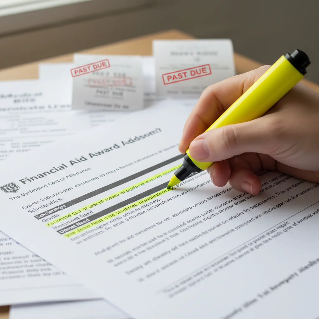 Highlighting key information on a financial aid award letter for appeal