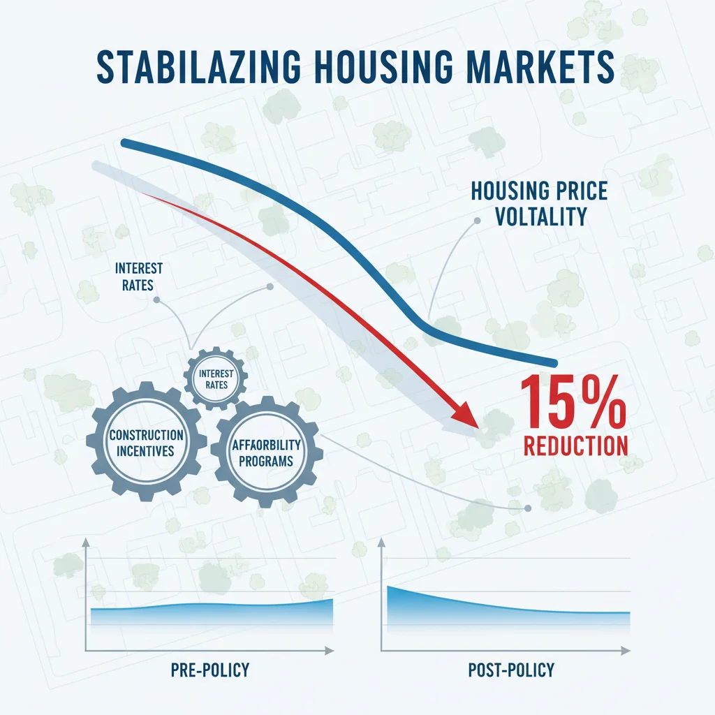Infographic showing reduced housing price volatility and policy levers