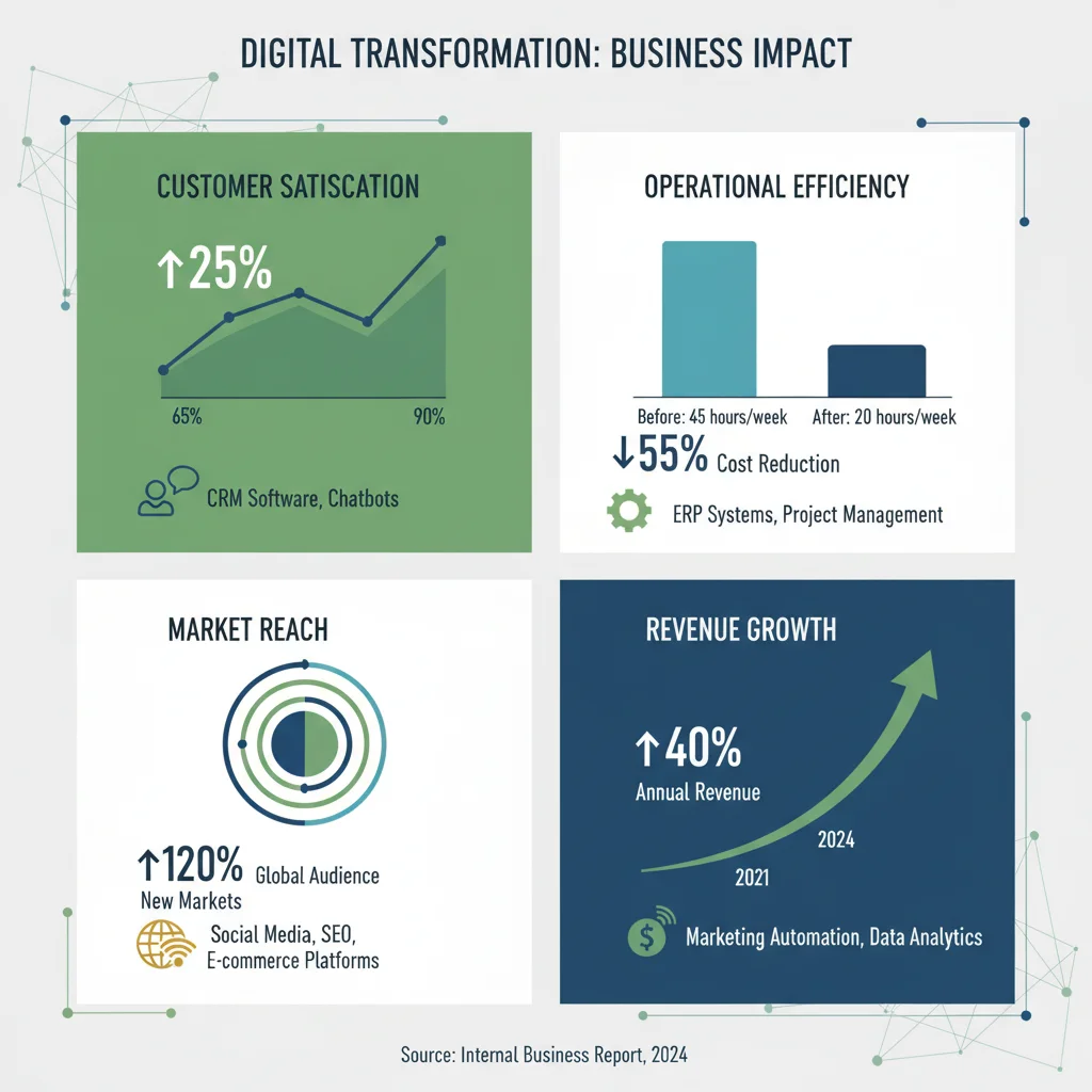 Gráfico mostrando el impacto positivo de las herramientas digitales en el rendimiento empresarial.