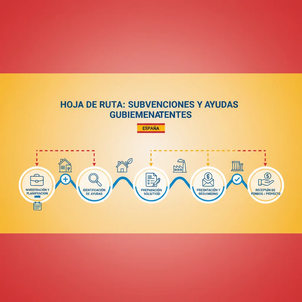 Infografía de proceso de solicitud de ayudas y subvenciones.