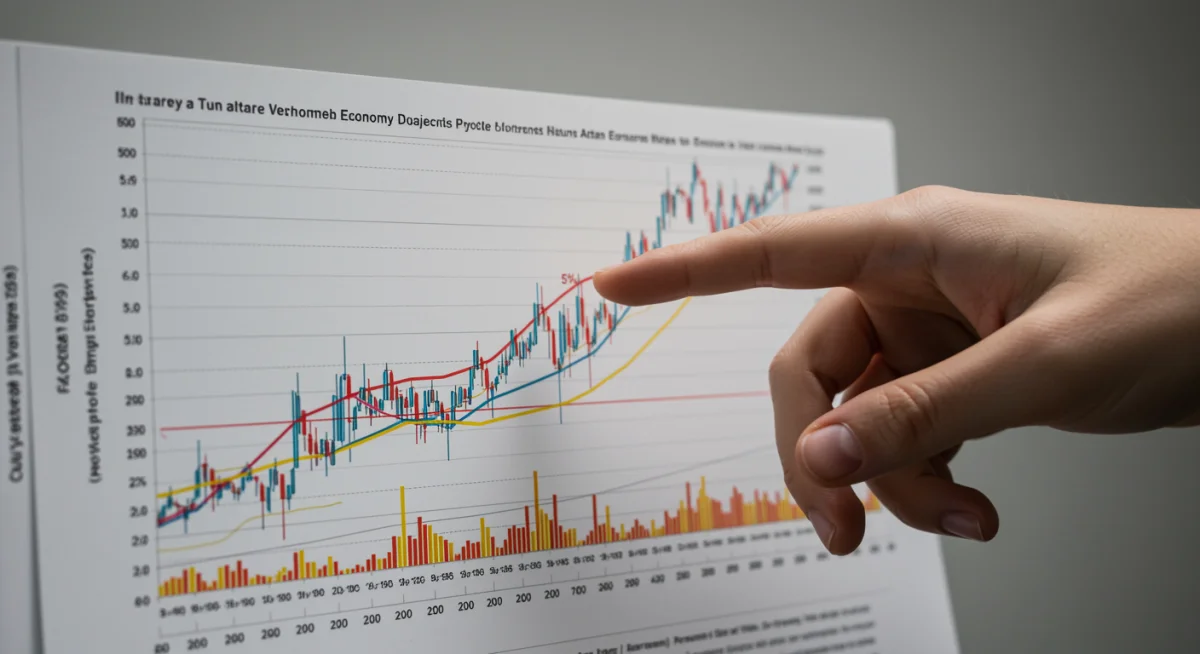 Detailed financial chart showing interest rate fluctuations and future projections with a hand indicating a 5% change.