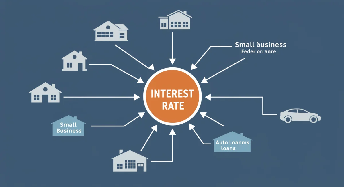 Infographic illustrating the ripple effects of interest rate changes on national lending sectors.