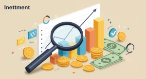Financial chart with magnifying glass, coins, and dollar bills symbolizing investment fee optimization in 2026