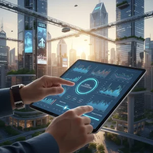 Digital tablet displaying investment charts and portfolio rebalancing tools