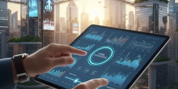 Digital tablet displaying investment charts and portfolio rebalancing tools