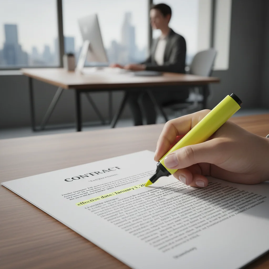 Hand pointing to new labor law details on a document