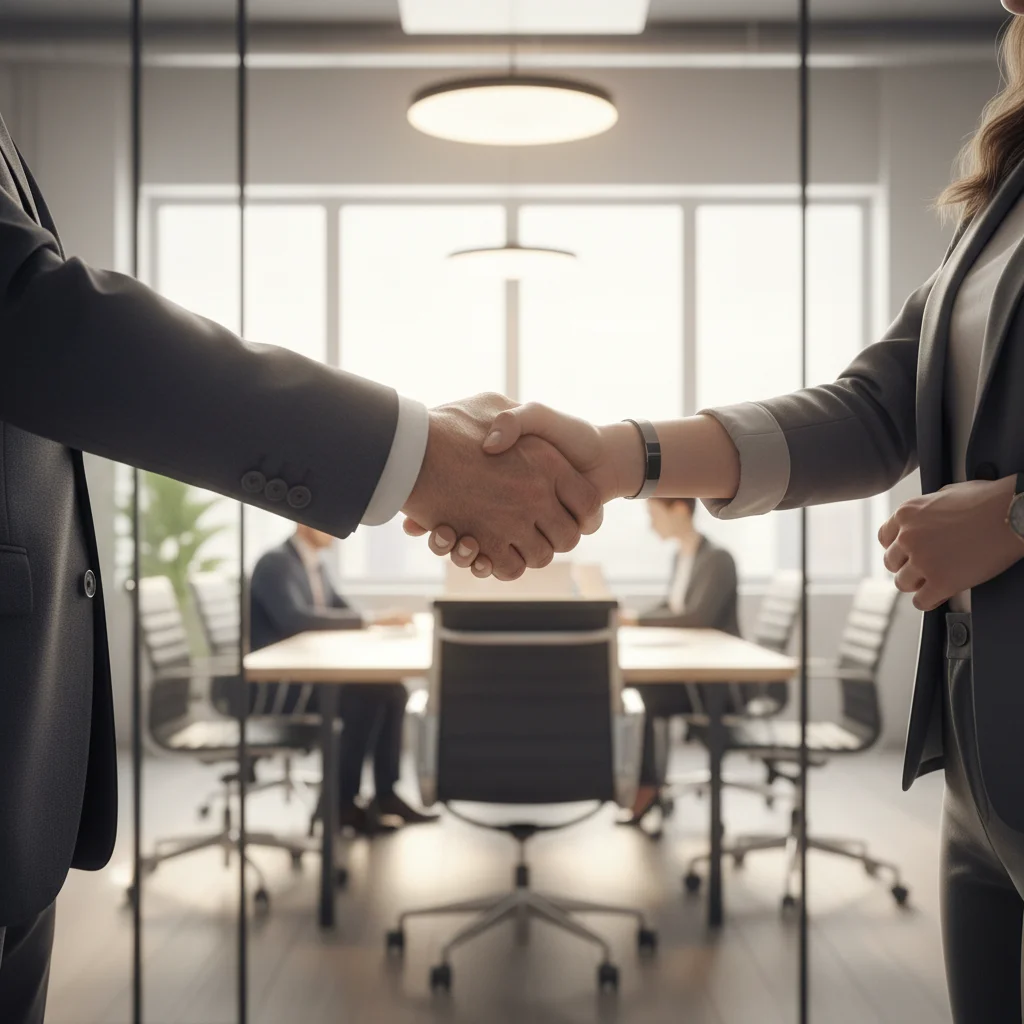 Successful business leadership transition handshake