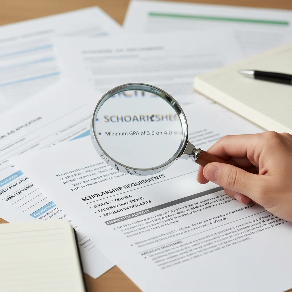 Magnifying glass examining scholarship requirements