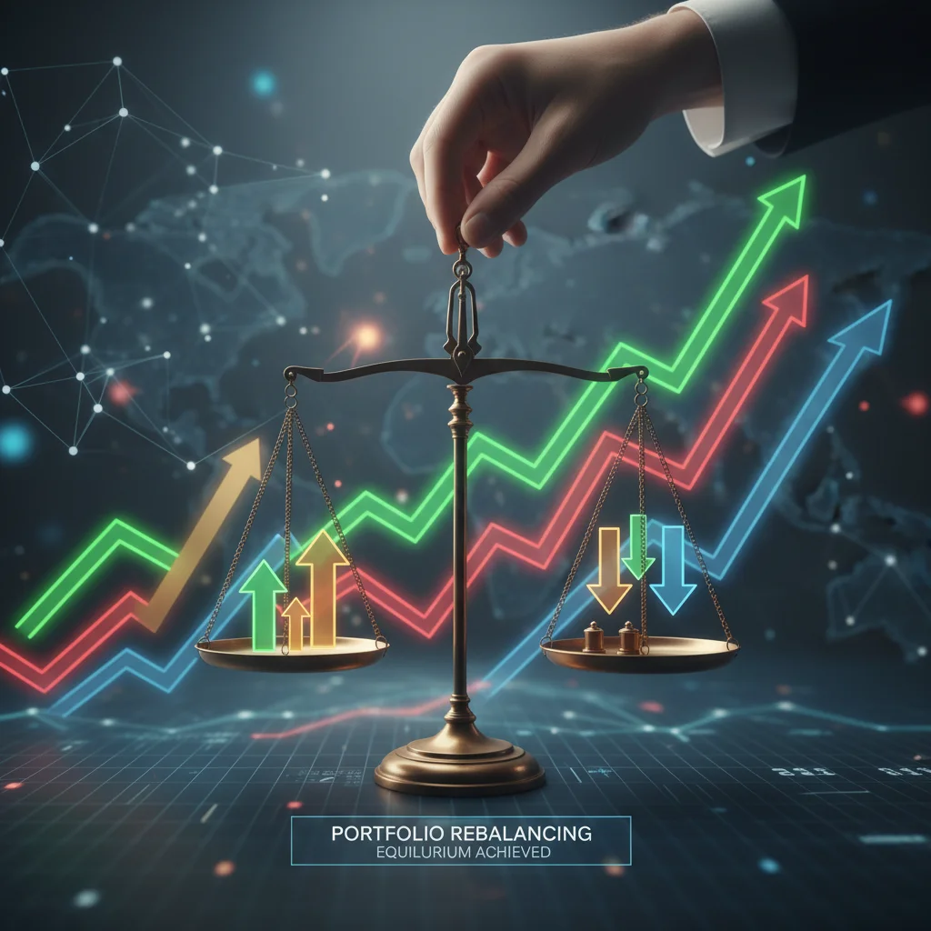 Graphic illustrating market trends and portfolio rebalancing for stability